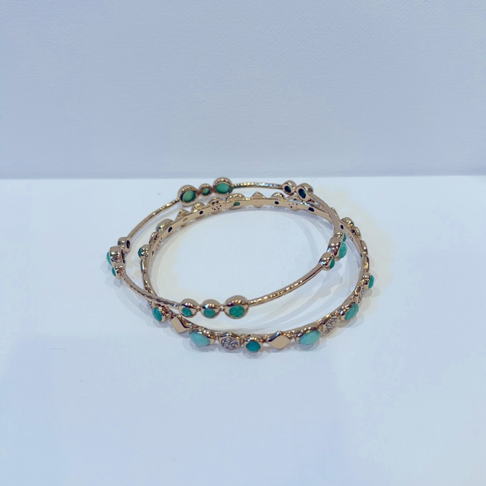Pair of gold and turquoise color bangles